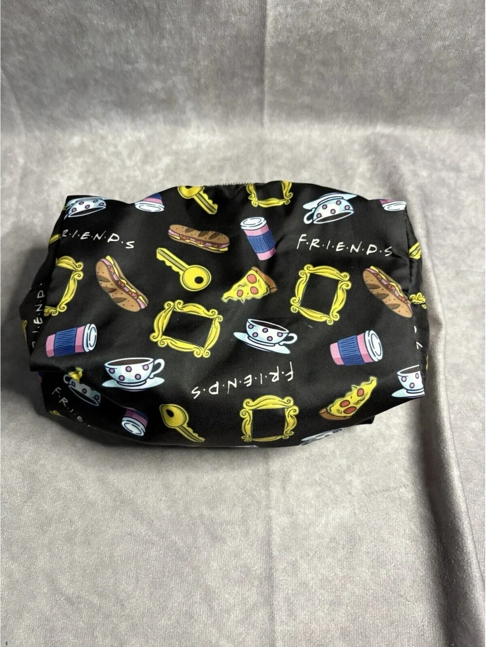 Friends TV Show Cosmetic Bag Makeup Pouch Black Icon Print w/ Frame Zipper Pull